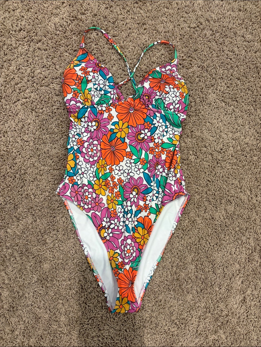 Hurley Floral One-Piece Swimsuit in Orange, Pink, Green, Purple, Yellow